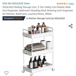 NWT white rolling utility cart with 3 tiers